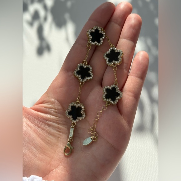 Clover Bracelet Floral Sterling Silver 925 Black Clover Bracelet - Picture 10 of 11